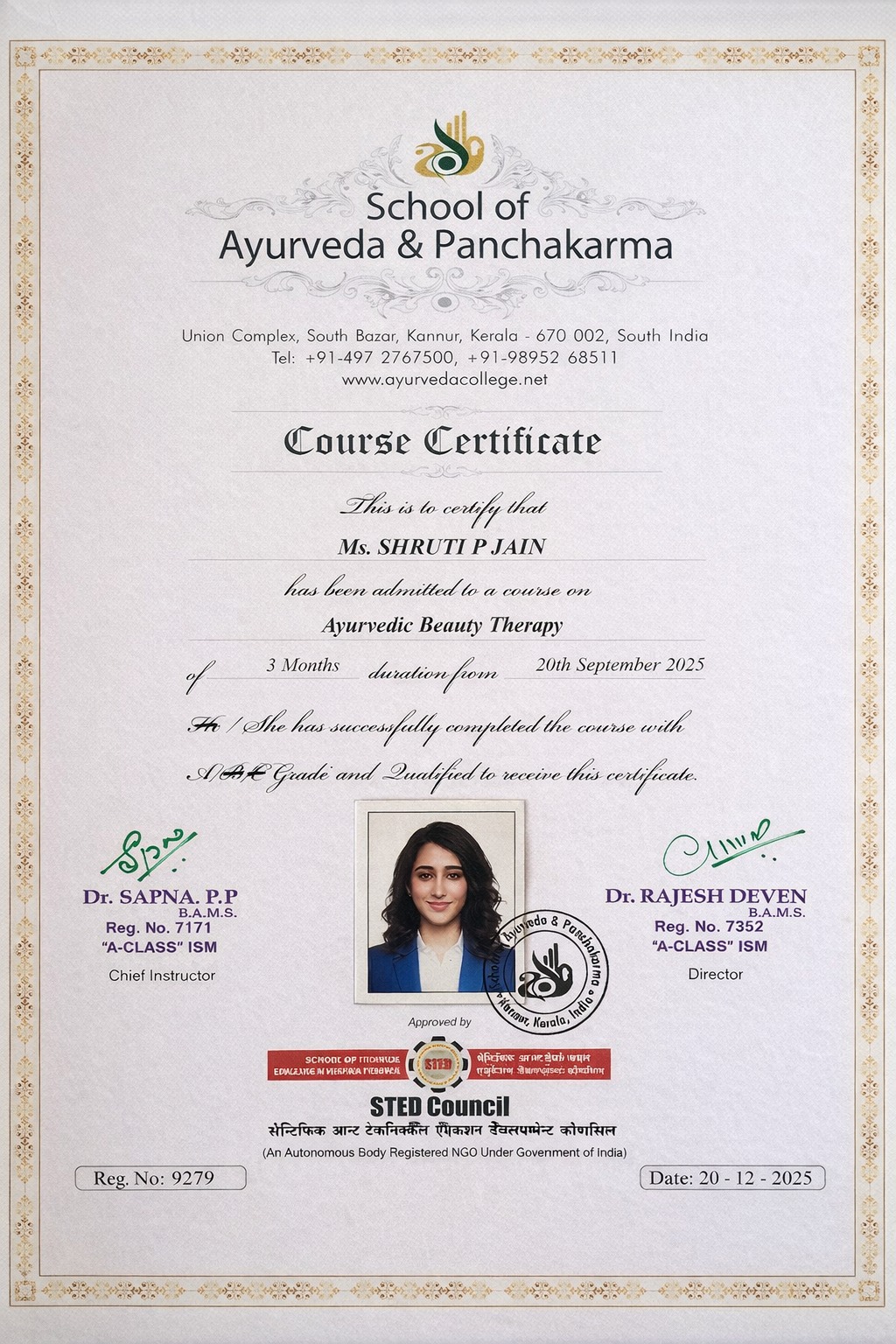Ayurvedic Beauty Therapy Certificate — School of Ayurveda & Panchakarma, Kannur Kerala
