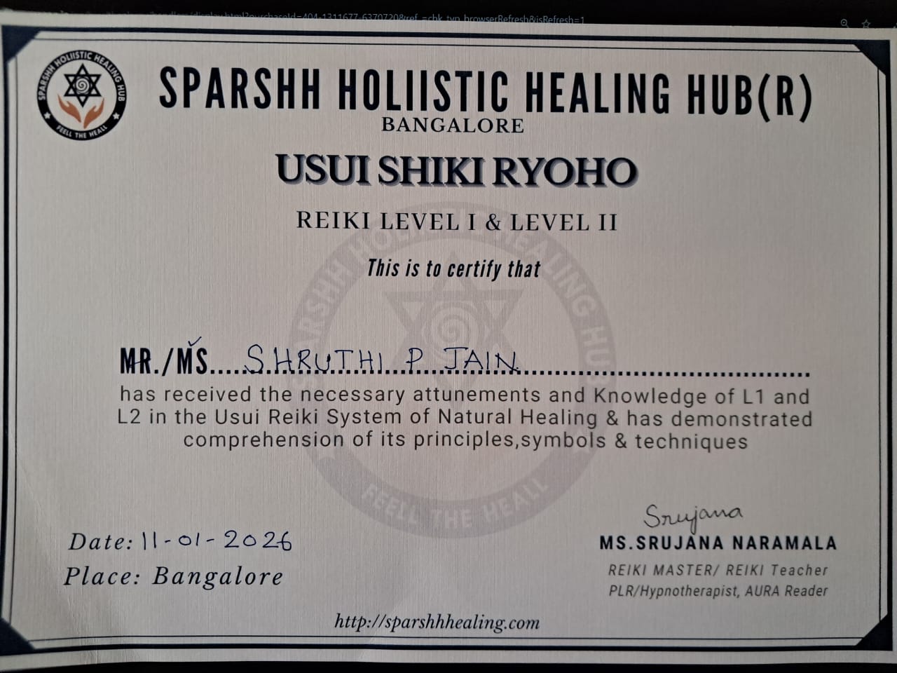 Usui Reiki Level I & II — Sparshh Holistic Healing Hub Bangalore