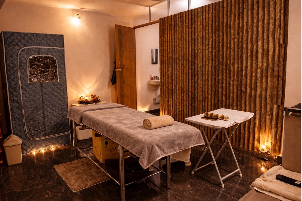 SJ's Spiritual Valley Ayurvedic therapy room — women-only spa Bangalore